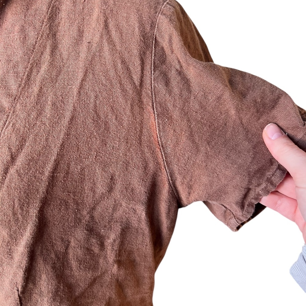 Flax 100% Linen Cocoa Brown Button-Up Shirt | Minimalist Boxy Fit Small - Picture 5 of 5